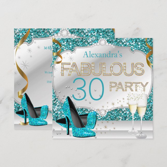 Invitación Fabulosa fiesta de cumpleaños de 30 Purpurinas Ver (Anverso / Reverso)