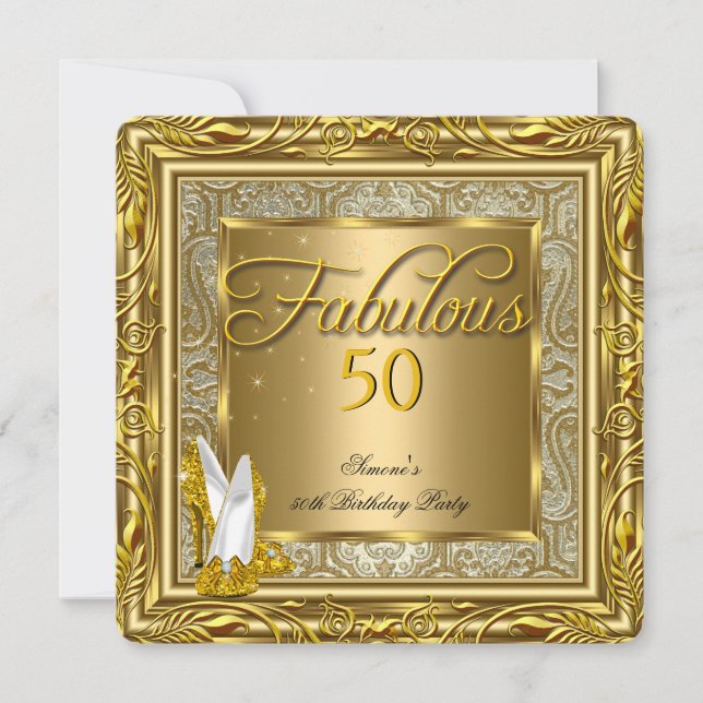 Invitación Fabulosa fiesta de cumpleaños de 50 damasqueros de (Anverso)