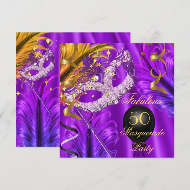 Invitación Fabulosa fiesta de cumpleaños de la Mascarada de O (Anverso / Reverso)