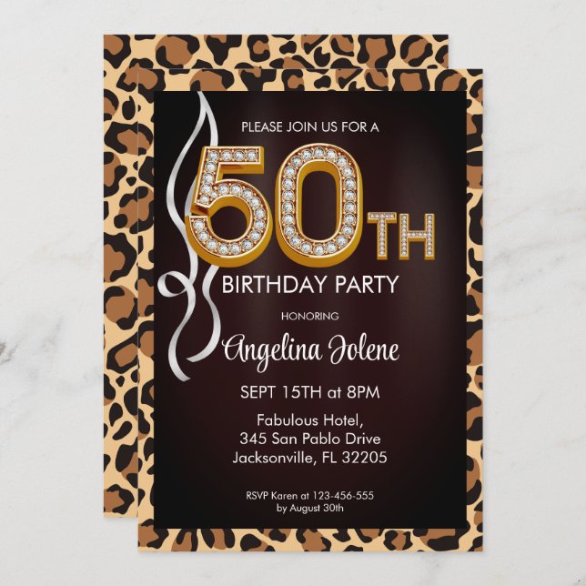 Invitación Fabulosa fiesta de cumpleaños de leopardo impreso  (Anverso / Reverso)