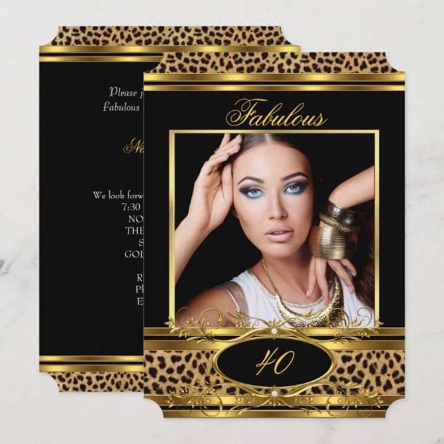 Invitación Fabulosa Fiesta de Cumpleaños de Leopardo Negro Do (Anverso / Reverso)