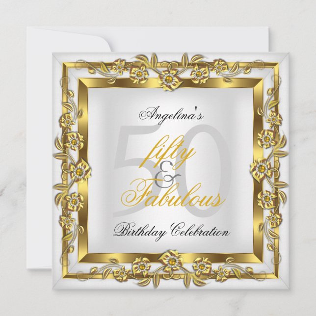 Invitación Fabulosa Fiesta de Cumpleaños de los 50 Blancos co (Anverso)