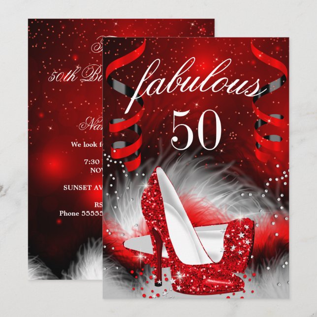 Invitación Fabulosa Fiesta de Cumpleaños de los 50 con Tacone (Anverso / Reverso)