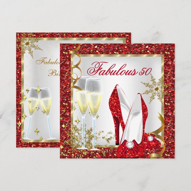 Invitación Fabulosa fiesta de cumpleaños de oro de 50 Purpuri (Anverso / Reverso)