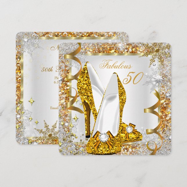 Invitación Fabulosa fiesta de cumpleaños de oro para 50 Purpu (Anverso / Reverso)