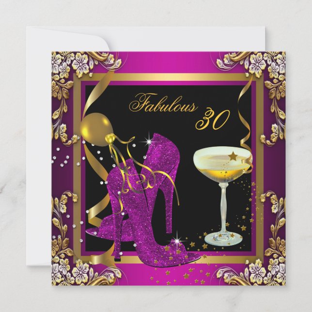 Invitación Fabulosa fiesta de cumpleaños de oro rosa de 30 Pl (Anverso)