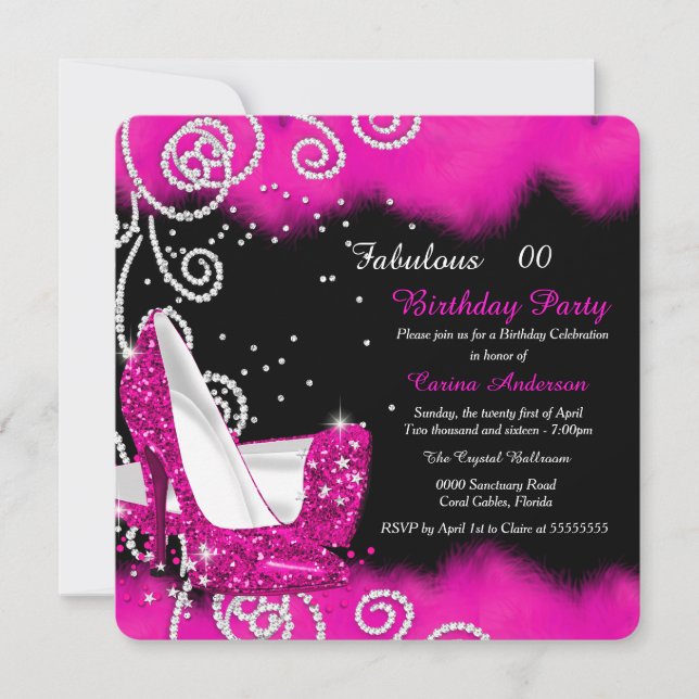 Invitación Fabulosa fiesta de cumpleaños de tacones altos ros (Anverso)