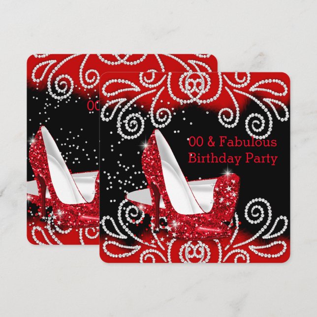 Invitación Fabulosa fiesta de cumpleaños del Purpurina Rojo d (Anverso / Reverso)