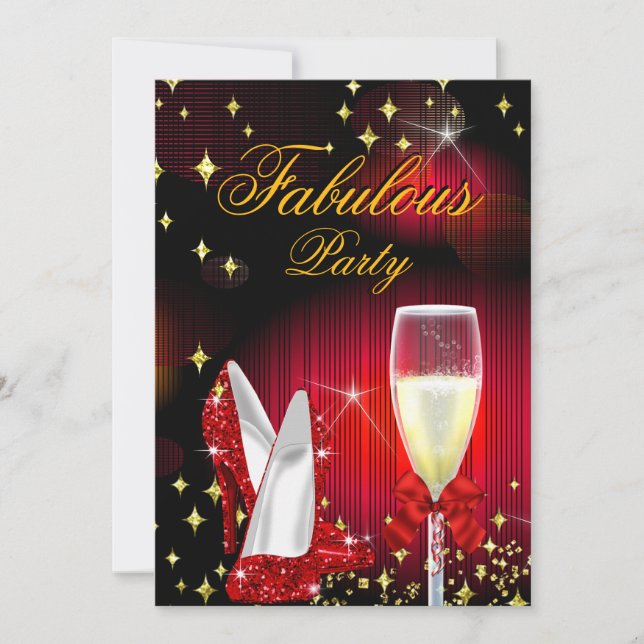 Invitación Fabulosa fiesta de cumpleaños del Purpurina Rojo d (Anverso)