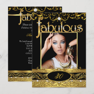 Invitación Fabulosa Fiesta de Cumpleaños Foto Floral Negro Or