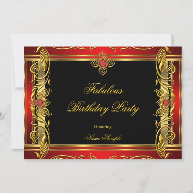 Invitación Fabulosa fiesta de cumpleaños Red Black Gold (Anverso)