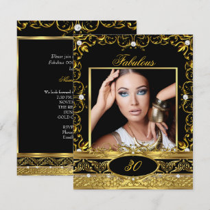 Invitación Fabulosa Foto Floral de Cumpleaños en Negro y Dora