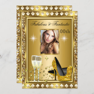 Invitación Fabulosa foto oro Glitz Glam Hollywood cumpleaños