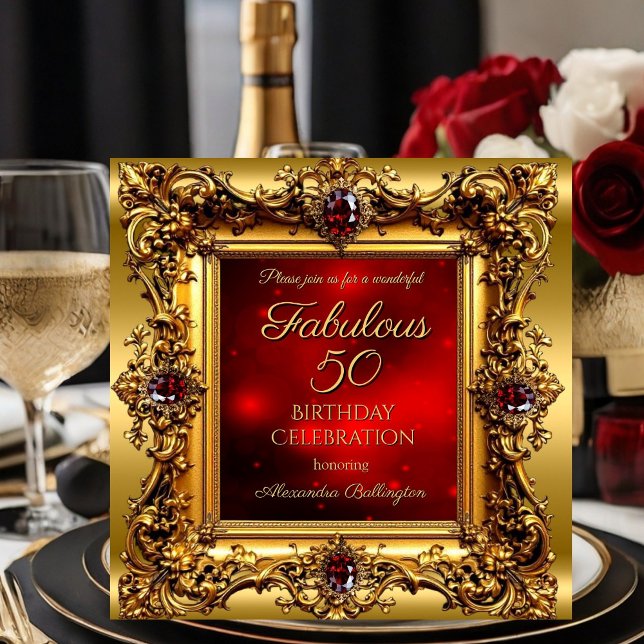 Invitación Fabulosa Gema de oro rojo de 50 cumpleaños (Subido por el creador)