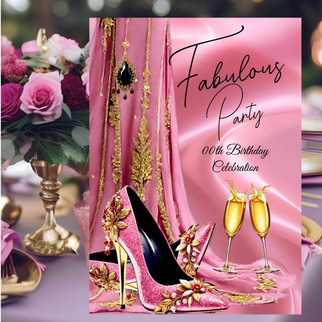 Invitación Fabulosa luz de cumpleaños Talones de oro rosados  (Subido por el creador)