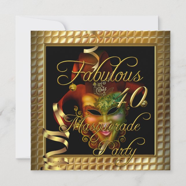 Invitación Fabulosa Mascarada 40 Fiesta de cumpleaños negro d (Anverso)