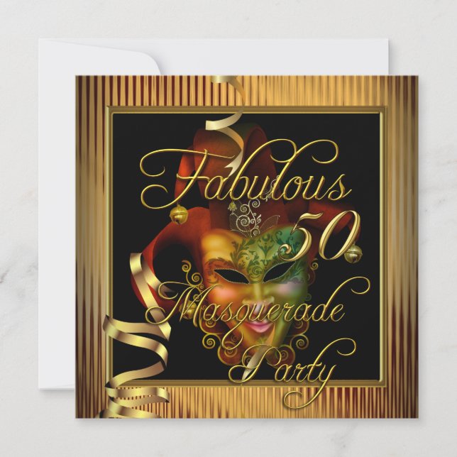 Invitación Fabulosa Mascarada Fiesta de cumpleaños negro de o (Anverso)