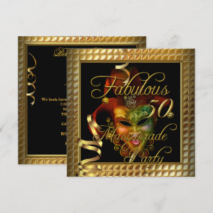 Invitación Fabulosa Mascarada Fiesta de cumpleaños negro de o