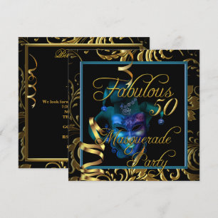 Invitación Fabulosa Masquerade 50 Fiesta de Cumpleaños Azul O