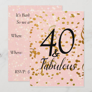 Invitación Fabulosas 40 estrellas rosadas Dorado Confetti Cum