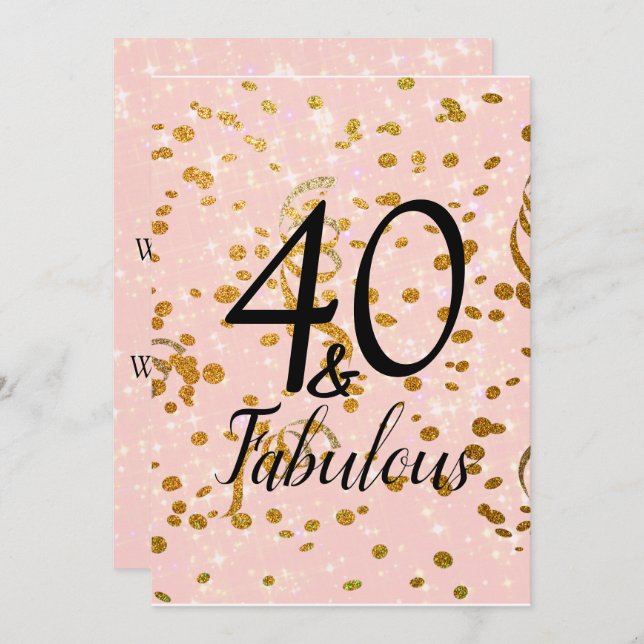 Invitación Fabulosas 40 estrellas rosadas Dorado Confetti Cum (Anverso / Reverso)