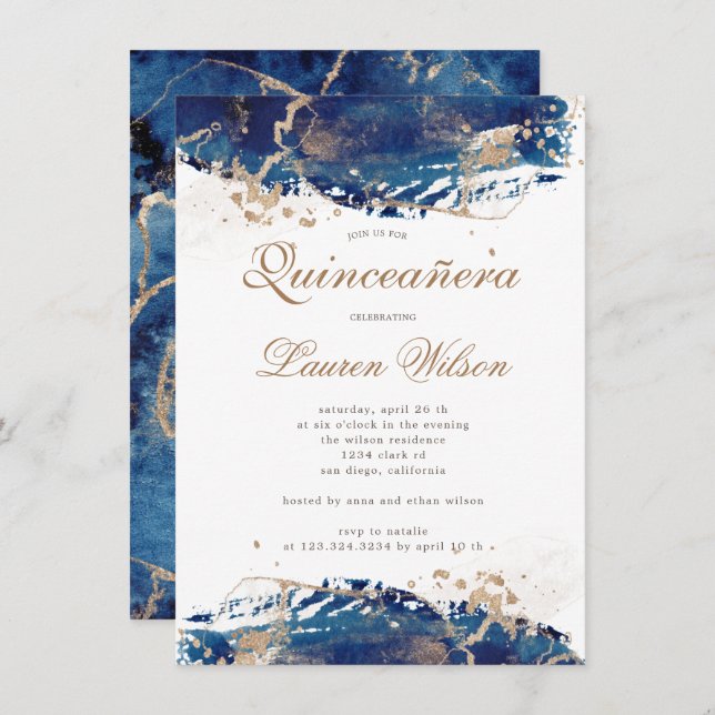 Invitación fabulosas olas de oro marino Quinceanera Invitació (Anverso / Reverso)