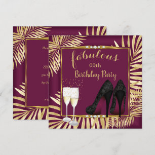 Invitación Fabulosas Palmas de rayas doradas de Borgoña para