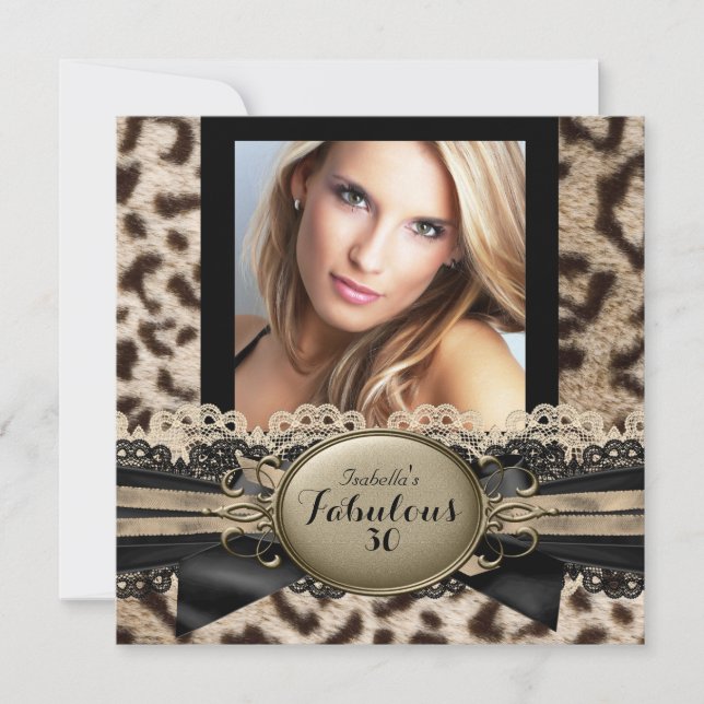 Invitación Fabuloso 30 Beige Brown Leopard Birthday Party 3 (Anverso)
