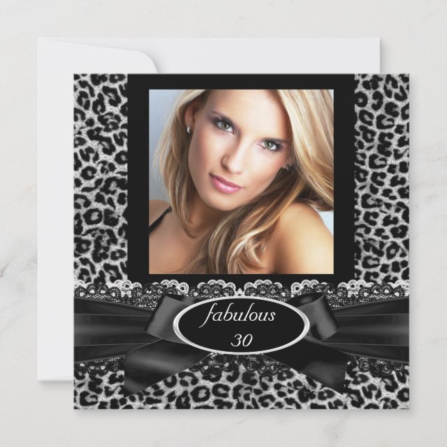 Invitación Fabuloso 30 Black White Leopard Photo Birthday (Anverso)
