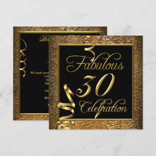 Invitación Fabuloso 30 Celebration Gold Black Birthday Party