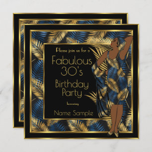 Invitación Fabuloso 30 cumpleaños Fiesta de oro Palmas azules