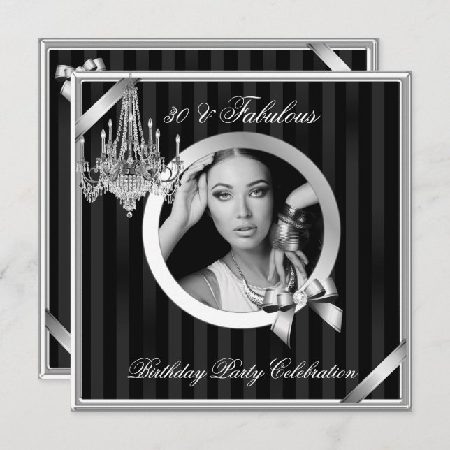 Invitación Fabuloso 30 Elegante lámpara de araña plateada fot (Anverso / Reverso)