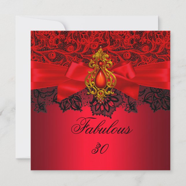 Invitación Fabuloso 30 Elegante Red Black Jewel Fiesta SQ (Anverso)
