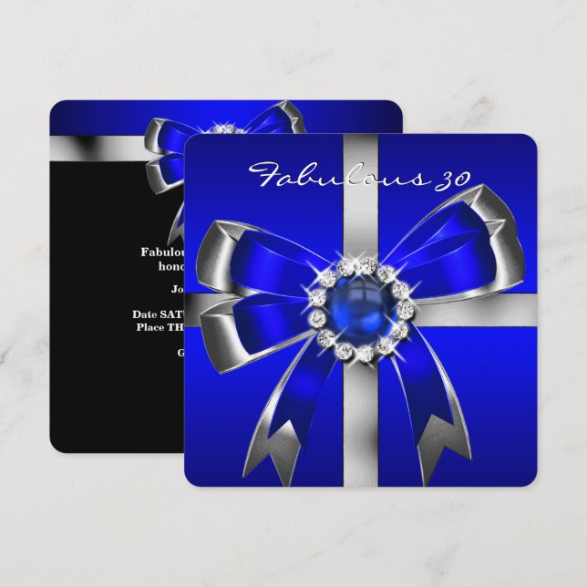 Invitación Fabuloso 30 Fiesta de cumpleaños Royal Blue Pearl  (Anverso / Reverso)