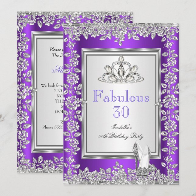 Invitación Fabuloso 30 Fiesta de cumpleaños zapatos de plata  (Anverso / Reverso)