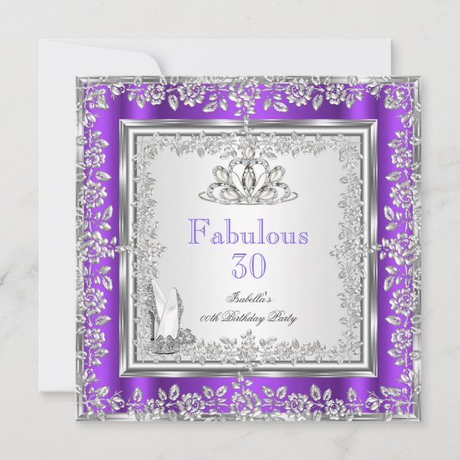 Invitación Fabuloso 30 Fiestas zapatos de plata morada (Anverso)