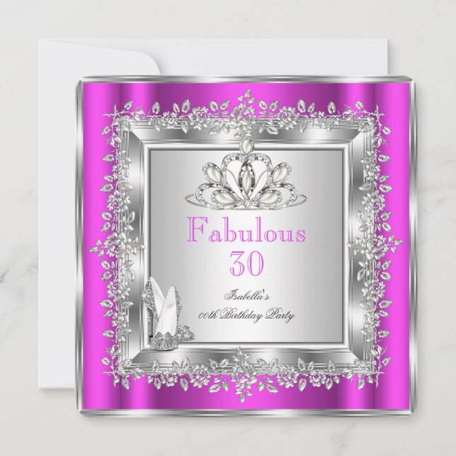 Invitación Fabuloso 30 Fiestas zapatos de plata rosada morada (Anverso)