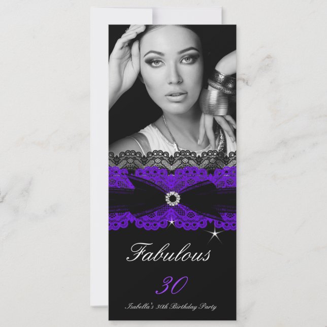 Invitación Fabuloso 30 negro morado 30 Fiesta de cumpleaños (Anverso)