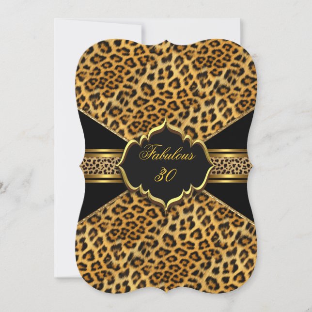 Invitación Fabuloso 30 Oro Leopardo Negro 30 cumpleaños 2 (Anverso)