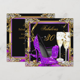 Invitación Fabuloso 30 Purple Gold Black Birthday Party