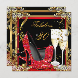 Invitación Fabuloso 30 Red Heels Gold Black Champagne Fiesta