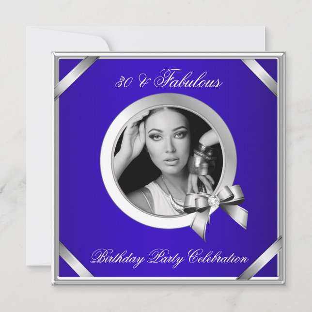 Invitación Fabuloso 30 Royal Blue Diamond Silver Photo (Anverso)