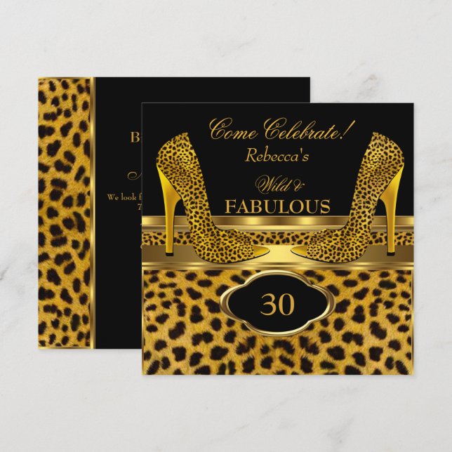 Invitación Fabuloso 30 Talones Altos de Chita de Oro Leopardo (Anverso / Reverso)