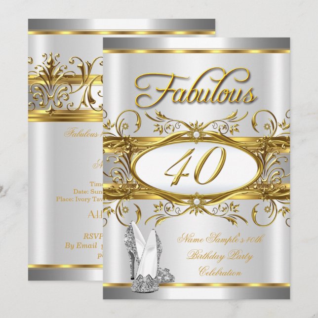 Invitación Fabuloso 40º cumpleaños Gold Silver High Heels 40 (Anverso / Reverso)