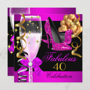 Invitación Fabuloso 40.º Fiesta de champagne negro y caliente