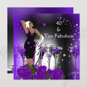 Invitación Fabuloso 40 40 cumpleaños bebidas Rosas moradas