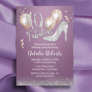 Invitación Fabuloso 40 Chica Púrpura Moderno 40 cumpleaños