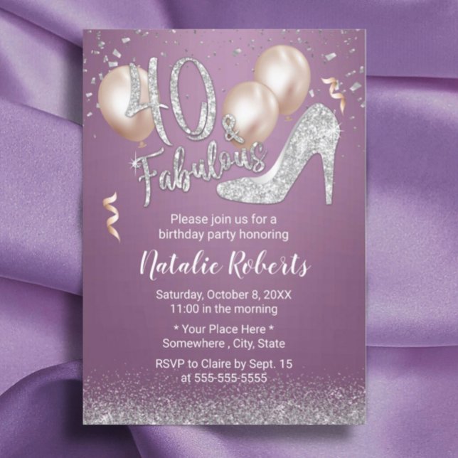 Invitación Fabuloso 40 Chica Púrpura Moderno 40 cumpleaños (Subido por el creador)