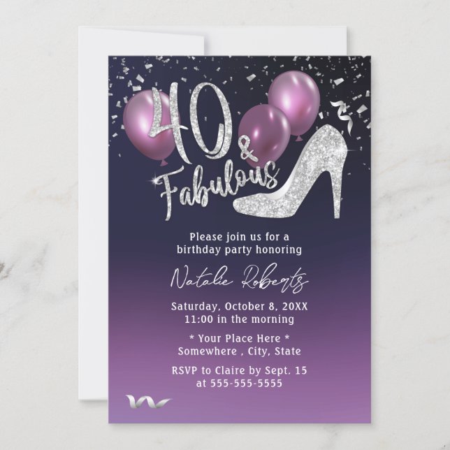 Invitaciones de boda color dorado con purpura - Decoración con globos