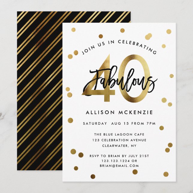 Invitación Fabuloso 40 | Cumpleaños elegante y moderna con pi (Anverso / Reverso)